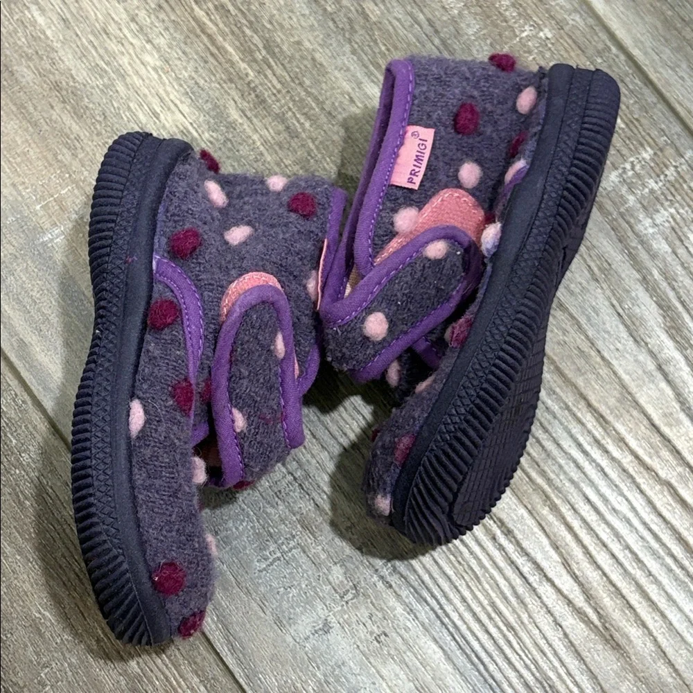 Primigi baby girls purple dotted wool booties size 23